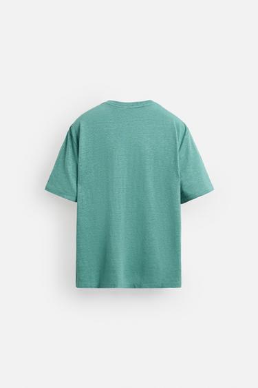 T-SHIRT MÉLANGE LIN - Vert pastel de Zara - Image 7