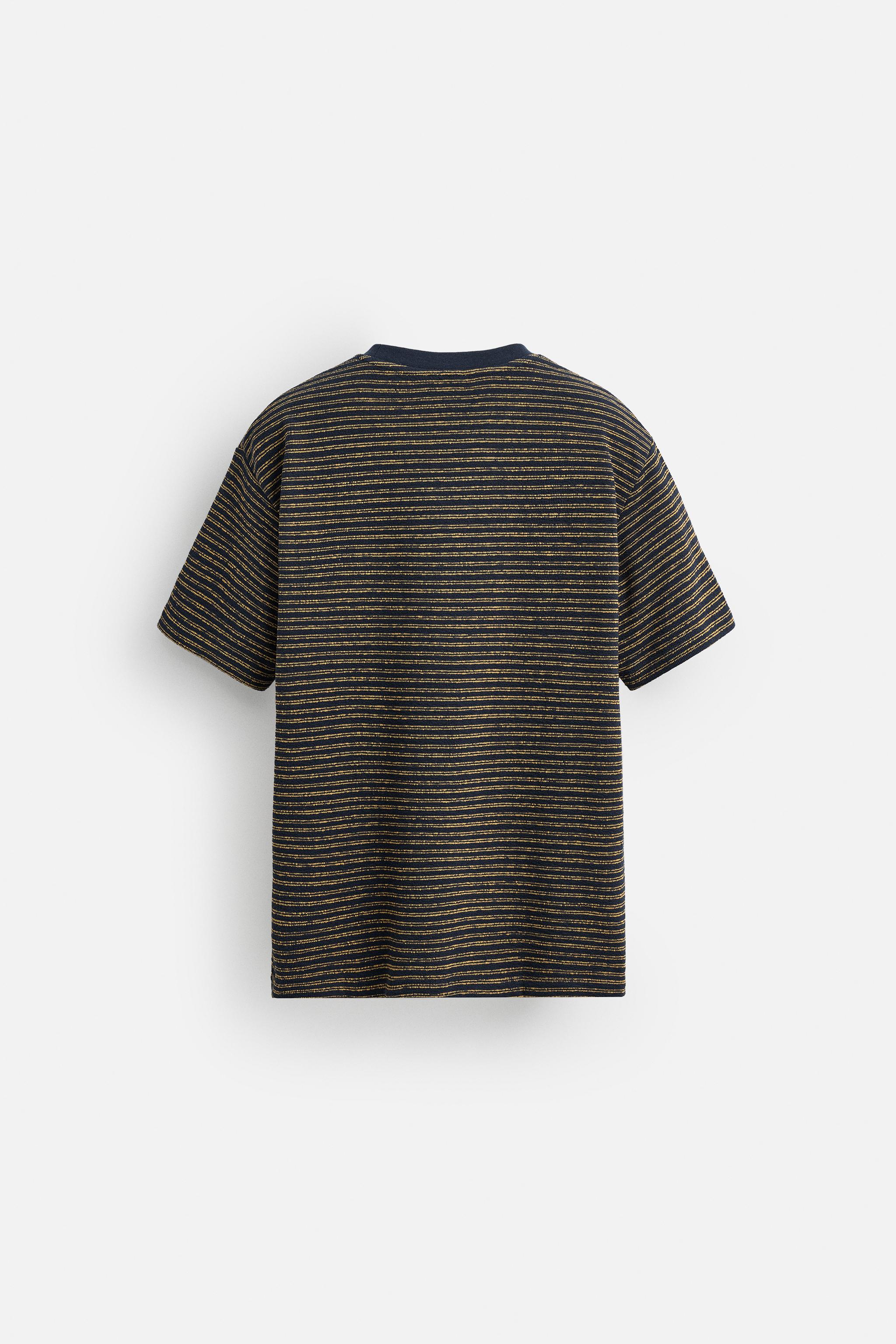 ストライプ柄ジャカードTシャツ - ネイビーブルー | ZARA Japan