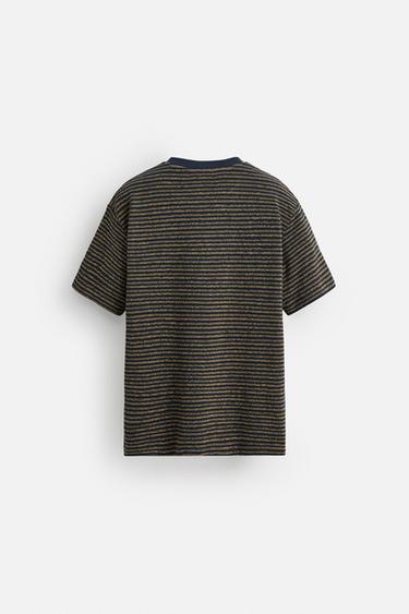 CAMISETA JACQUARD RAYAS - Marino de Zara
