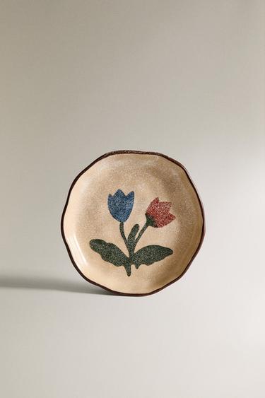 TERRACOTTA FLORAL PLATE - Blue by Zara
