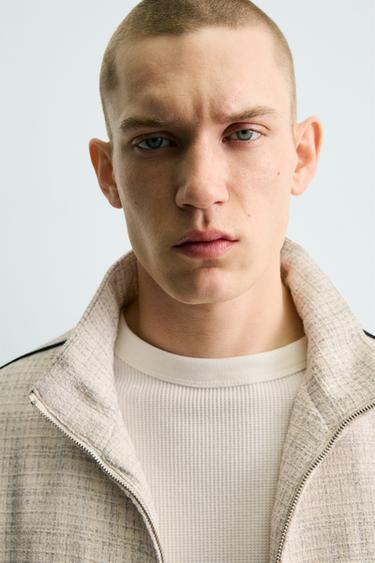 BOXY FIT TEXTURED JACKET WITH CONTRAST TRIMS - Ecru by Zara - Image 4