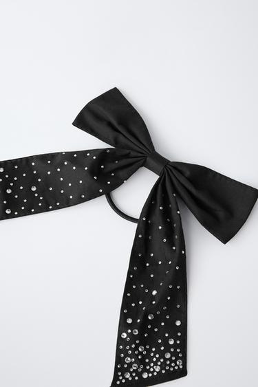 BOW SCRUNCHIE WITH RHINESTONES - Black by Zara - Image 2