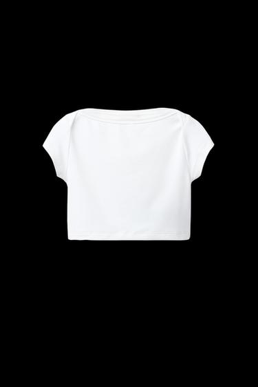 Zara PLAIN ELASTIC CROPPED TOP - White - Image 0
