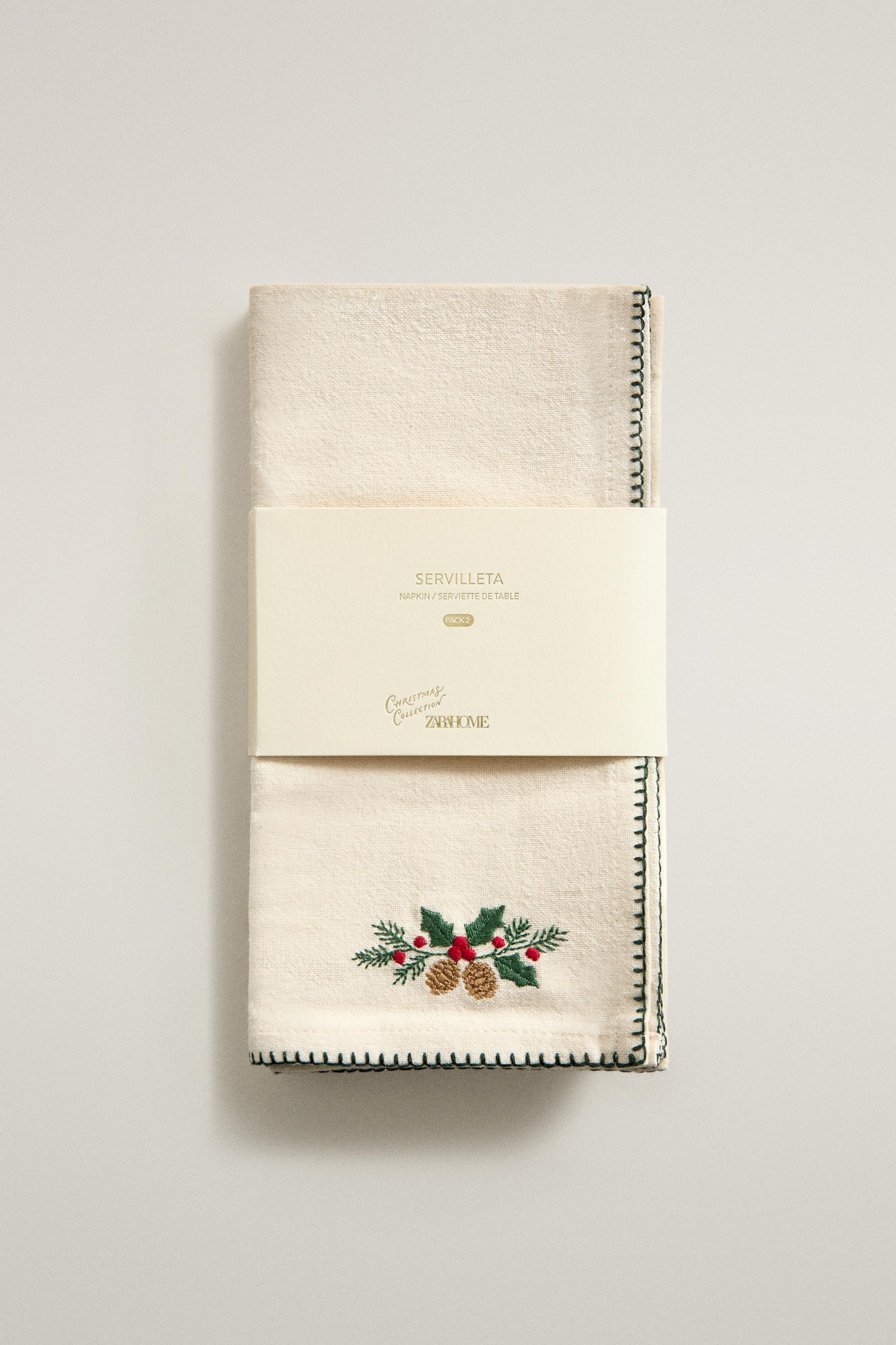 PACK OF EMBROIDERED CHRISTMAS NAPKINS WITH TRIM (PACK OF 2)