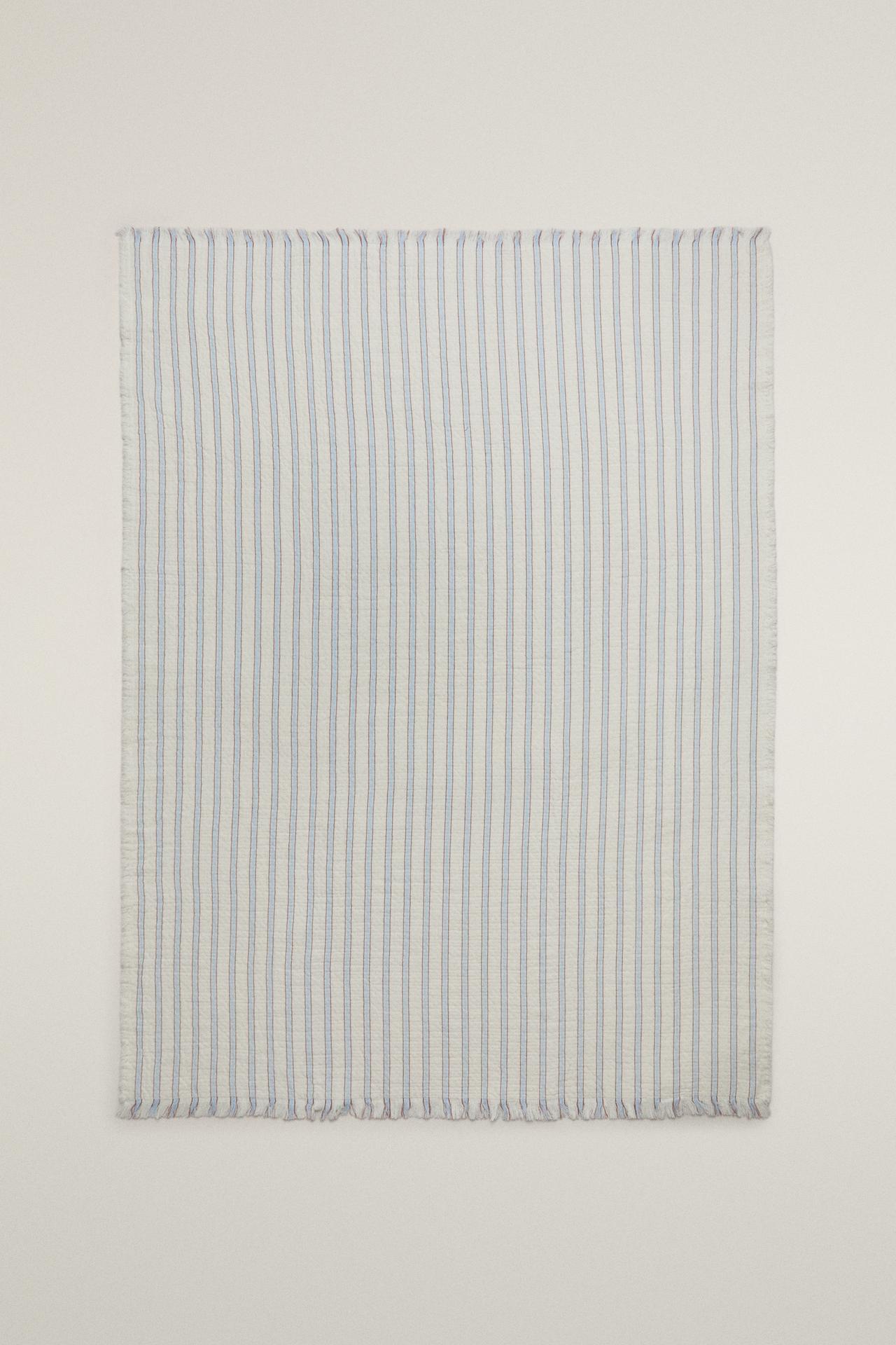 STRIPED MUSLIN BABY BLANKET — Blue