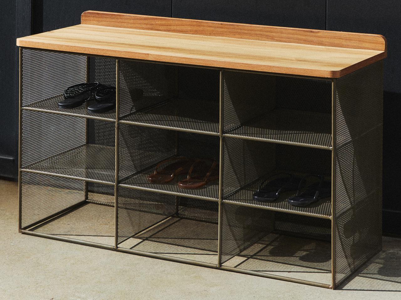 METAL AND WOOD SHOE BENCH — Dark gray