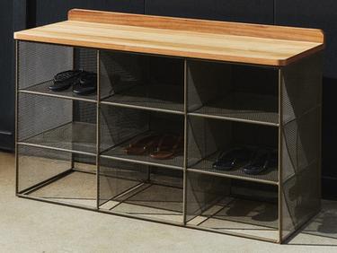 METAL AND WOOD SHOE BENCH — Dark gray 1