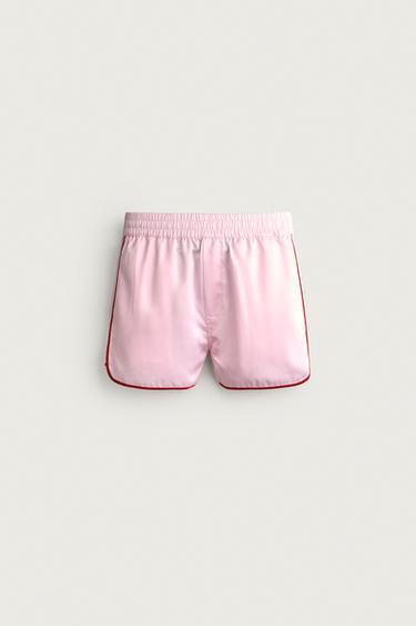 Zara 撞色緞面短褲 - 粉红色