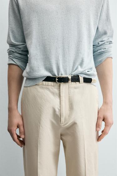 COTTON/LINEN STRAIGHT-LEG CHINO TROUSERS - Sand by Zara - Image 4