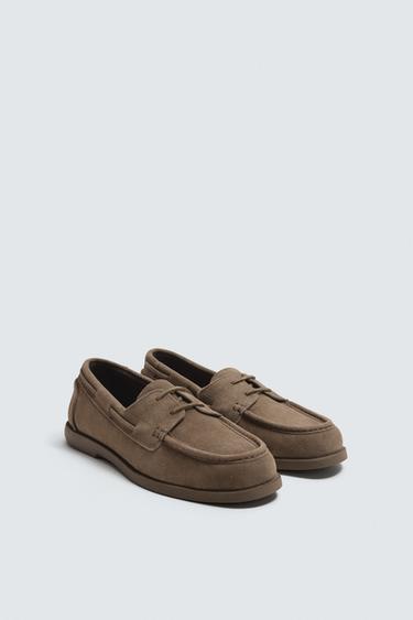 LEATHER BOAT SHOE - Taupe Grey by Zara