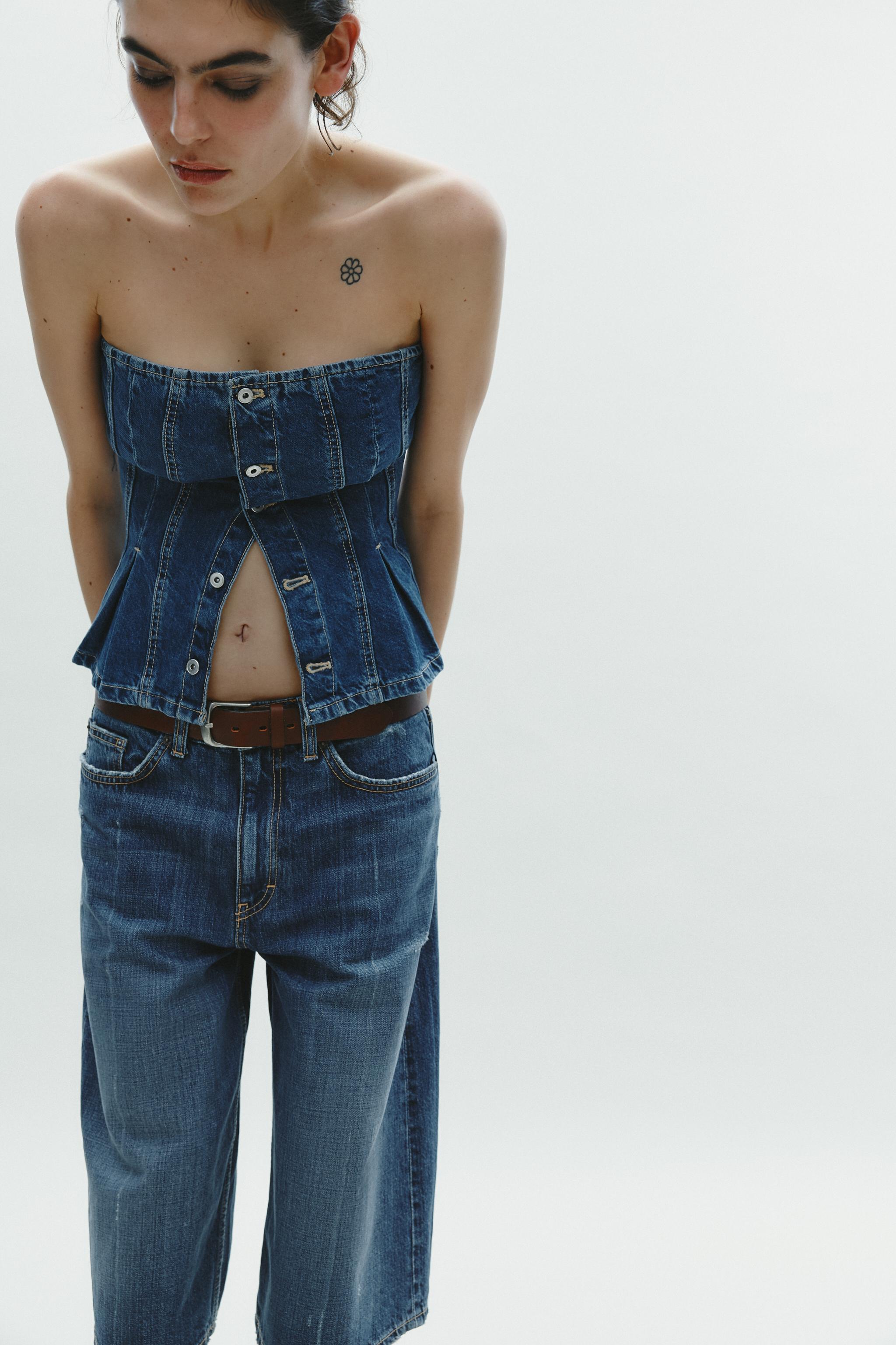TRF DENIM BANDEAU TOP - Blue | ZARA United States