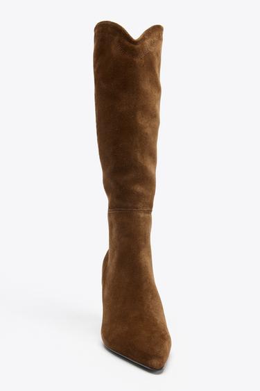 STITCHED SPLIT SUEDE HEELED BOOTS - Brown by Zara - Image 2