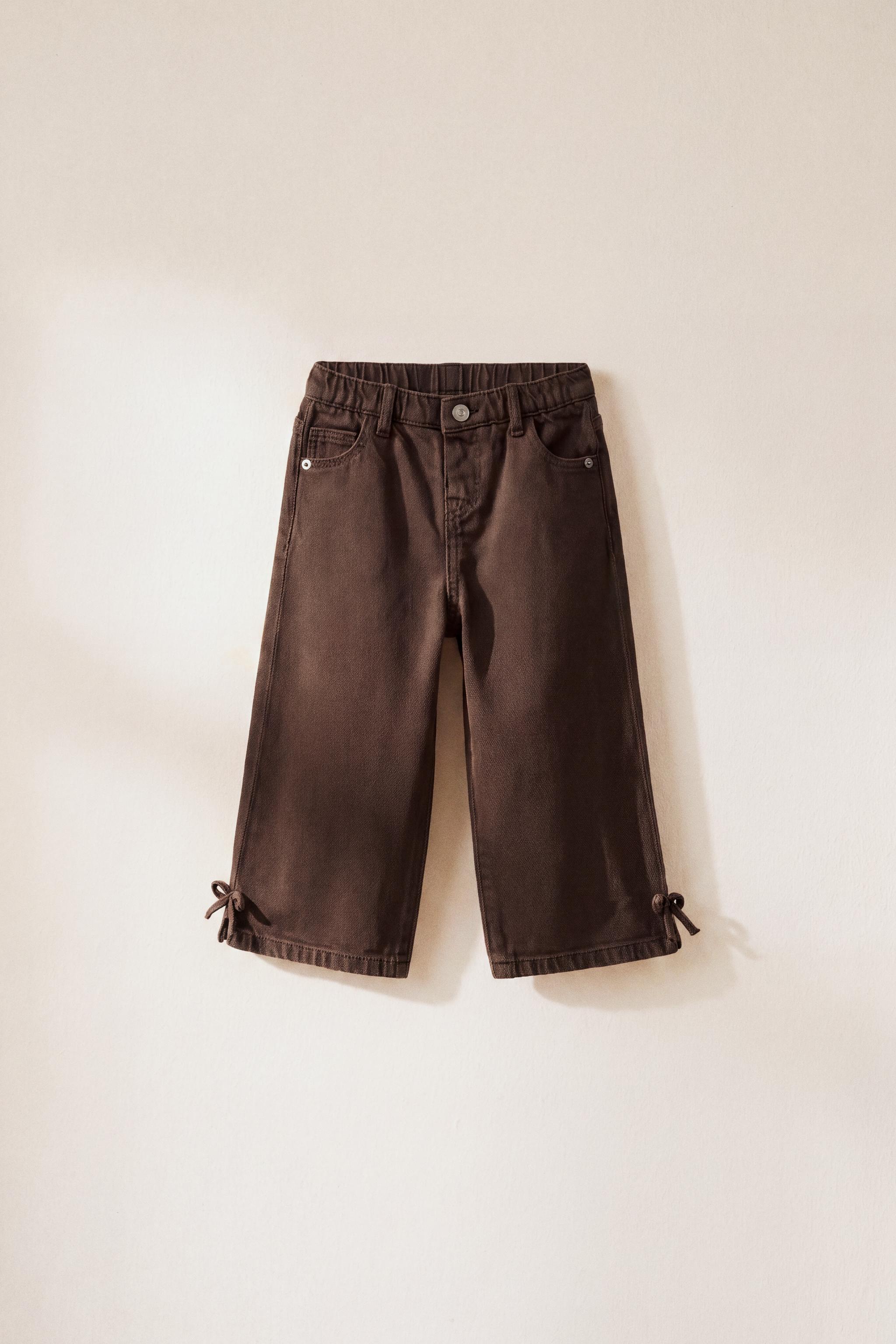 BOW DETAIL WIDE LEG JEANS — Brown
