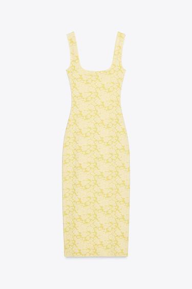 STRETCH SQUARE NECK DRESS - Yellow by Zara