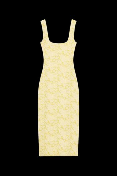 STRETCHKLEID MIT KARIERTEM AUSSCHNITT - Gelb von Zara