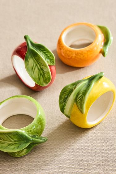 PACK OF FRUIT PORCELAIN NAPKIN RINGS (PACK OF 4) - Yellow by Zara