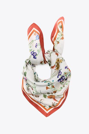 FOULARD IMPRIMÉ FLEURS CONTRASTE - Écru de Zara - Image 1