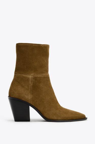 Zara SPLIT LEATHER ANKLE BOOTS - Brown