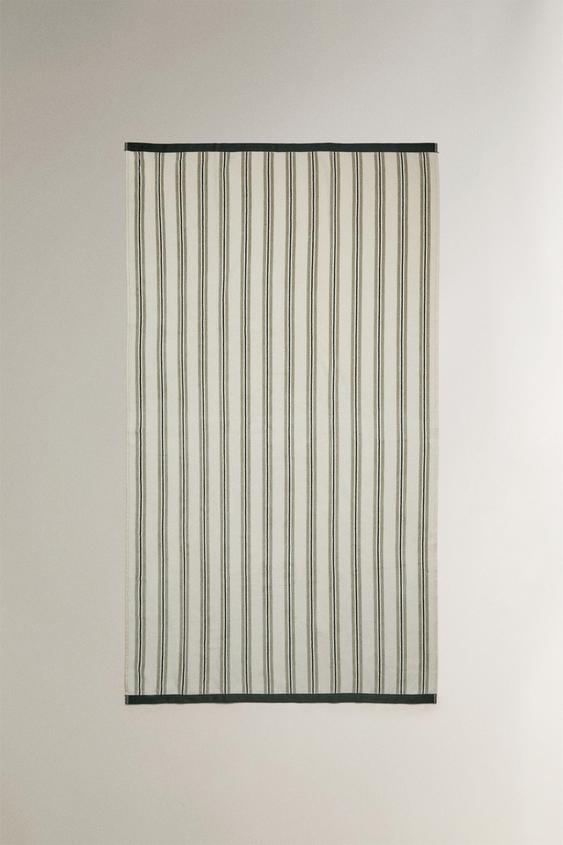 Zara VELOUR BEACH TOWEL WITH COMBINED STRIPES - Gray green - Image 0