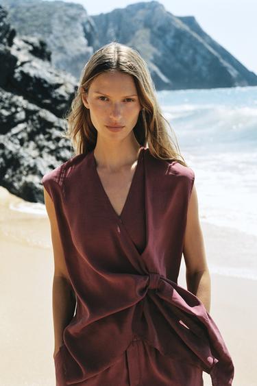 FLOWING TOP WITH KNOT - dark russet by Zara