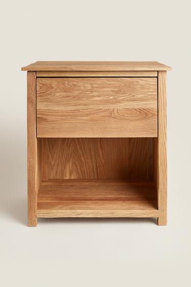 OAK WOOD BEDSIDE TABLE - Light beige by Zara