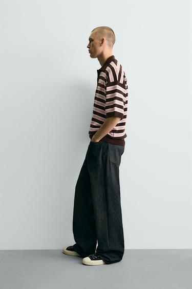 POLO EN JACQUARD À RAYURES - Chocolat de Zara - Image 3