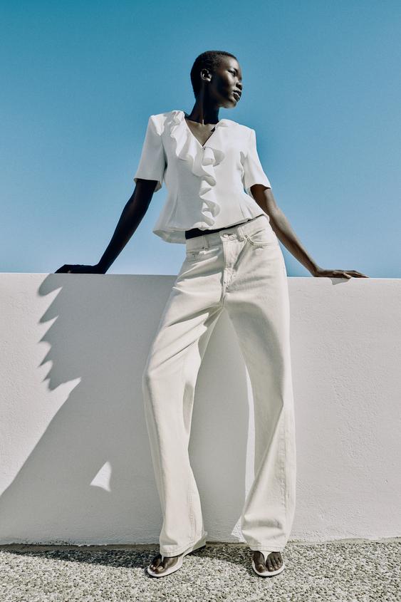Zara RUFFLED SHORT SLEEVE BLAZER - Oyster-white - Image 0