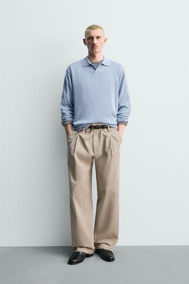 Zara 棉麻混紡針織POLO衫 - 天藍色 - 圖片 0