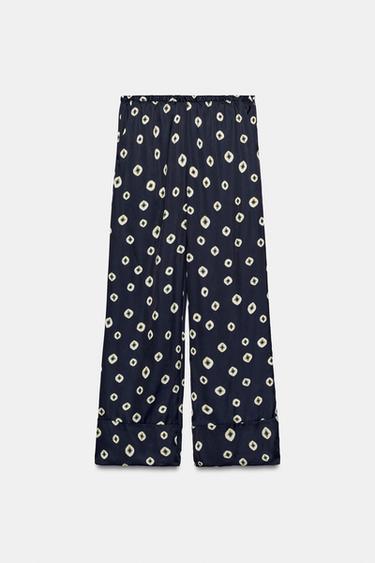 PANTALÓN SATINADO ESTAMPADO - Negro / Crudo de Zara - Imagen 0