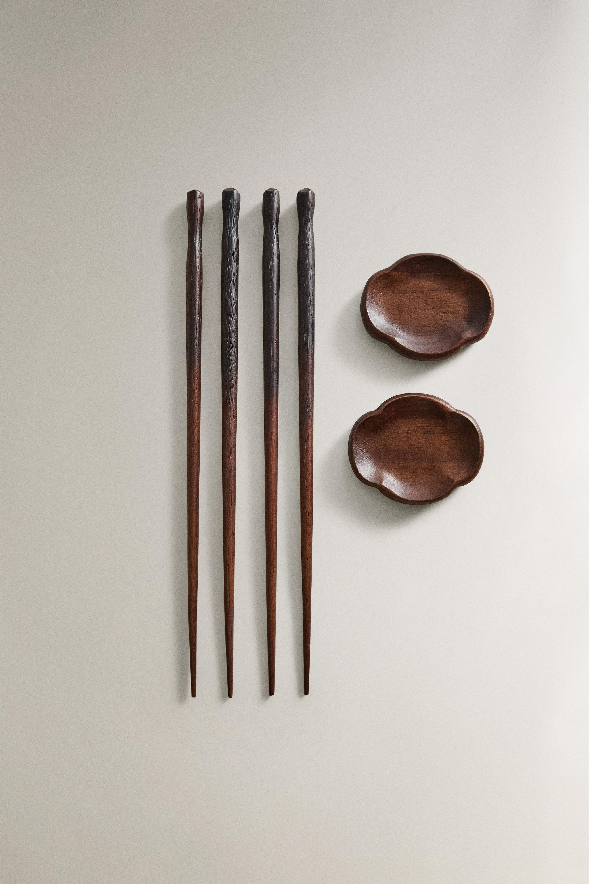 WOODEN CHOPSTICKS AND STAND SET (SET OF 2)