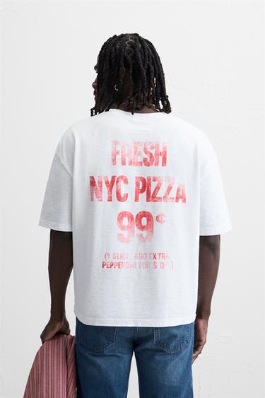 PRINTED T-SHIRT WITH POCKET - Oyster-white by Zara - Image 2