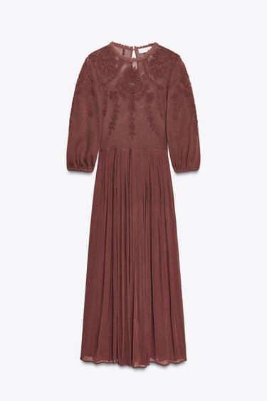 Zara ZW COLLECTION 拼接洋裝 - 暗紅色