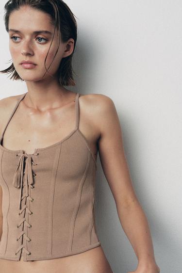 CORSET EN MAILLE À LACETS - Marron / Taupe de Zara - Image 1