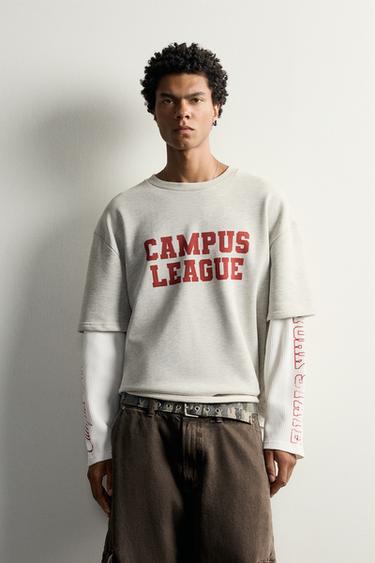 LAYERED EFFECT GRAPHIC T-SHIRT — Gray marl 2