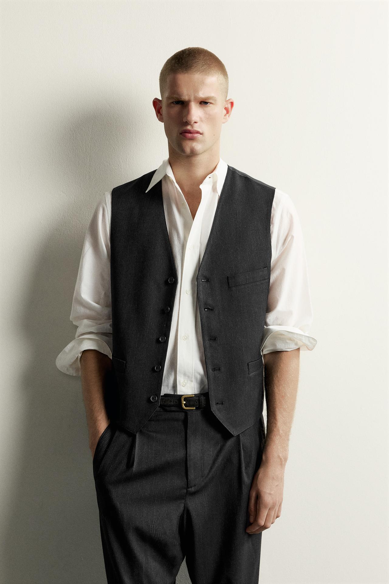 STRIPED SUIT VEST — Black