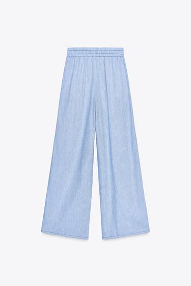 PANTALON LARGE AVEC LIN - Bleu clair de Zara - Image 5