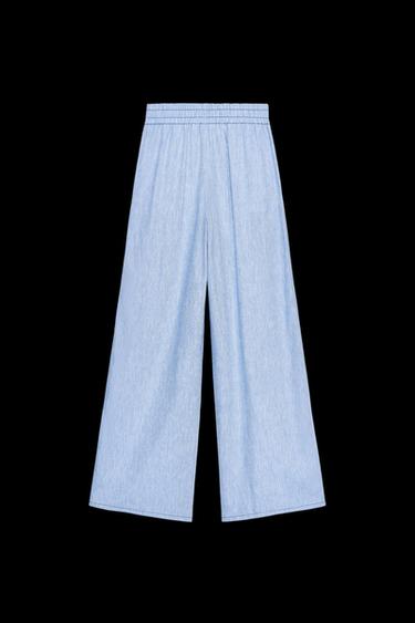 WEITE HOSE AUS LEINEN - Hellblau von Zara