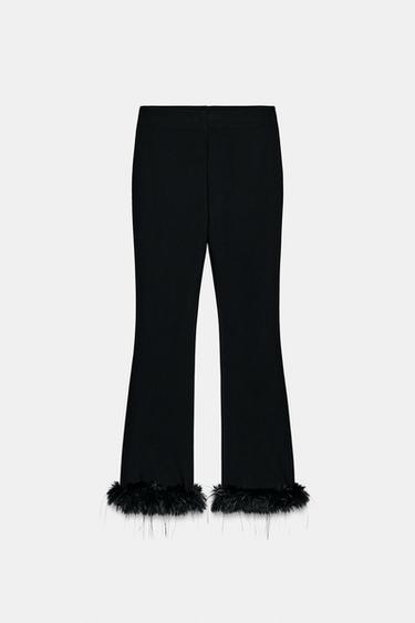 FLARE TROUSERS WITH FAUX FUR HEM - Black by Zara