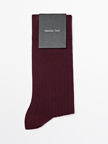 Zara Ribbed cotton blend socks - Burgundy - Image 0
