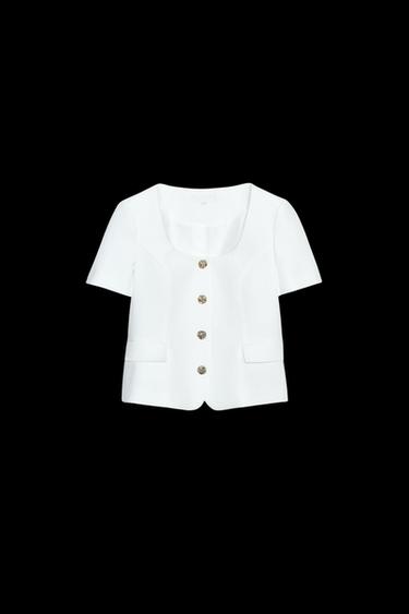 Zara SQUARE NECK SHORT SLEEVE BLAZER - Ecru - Image 0