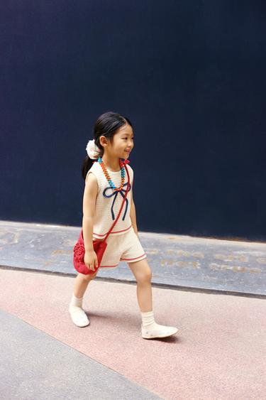 Zara 撞色針織短褲 - 裸色