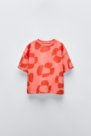Zara FLORAL T-SHIRT - Reddish - Image 0