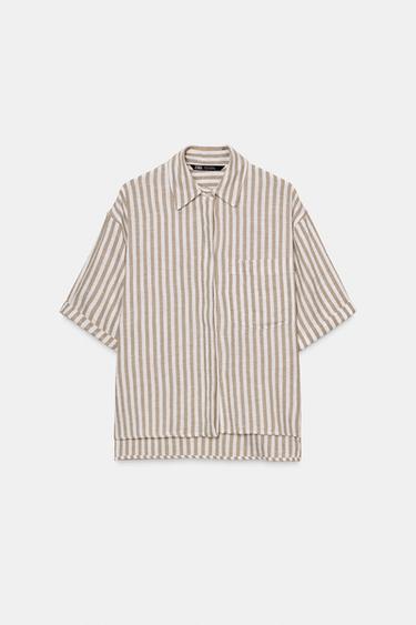 CAMISA RAYAS - marron/blanco de Zara