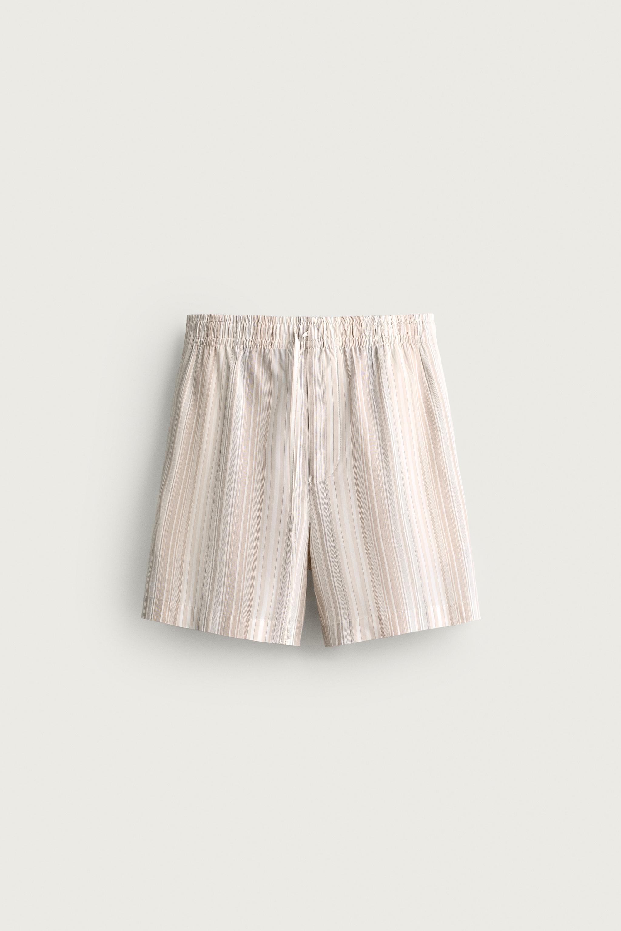 STRIPED RELAXED FIT SHORTS — Light beige