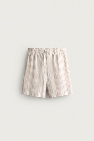 STRIPED RELAXED FIT BERMUDA SHORTS - Light beige by Zara