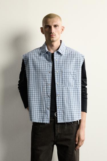 Zara PLAID CROPPED TANK SHIRT - Blues