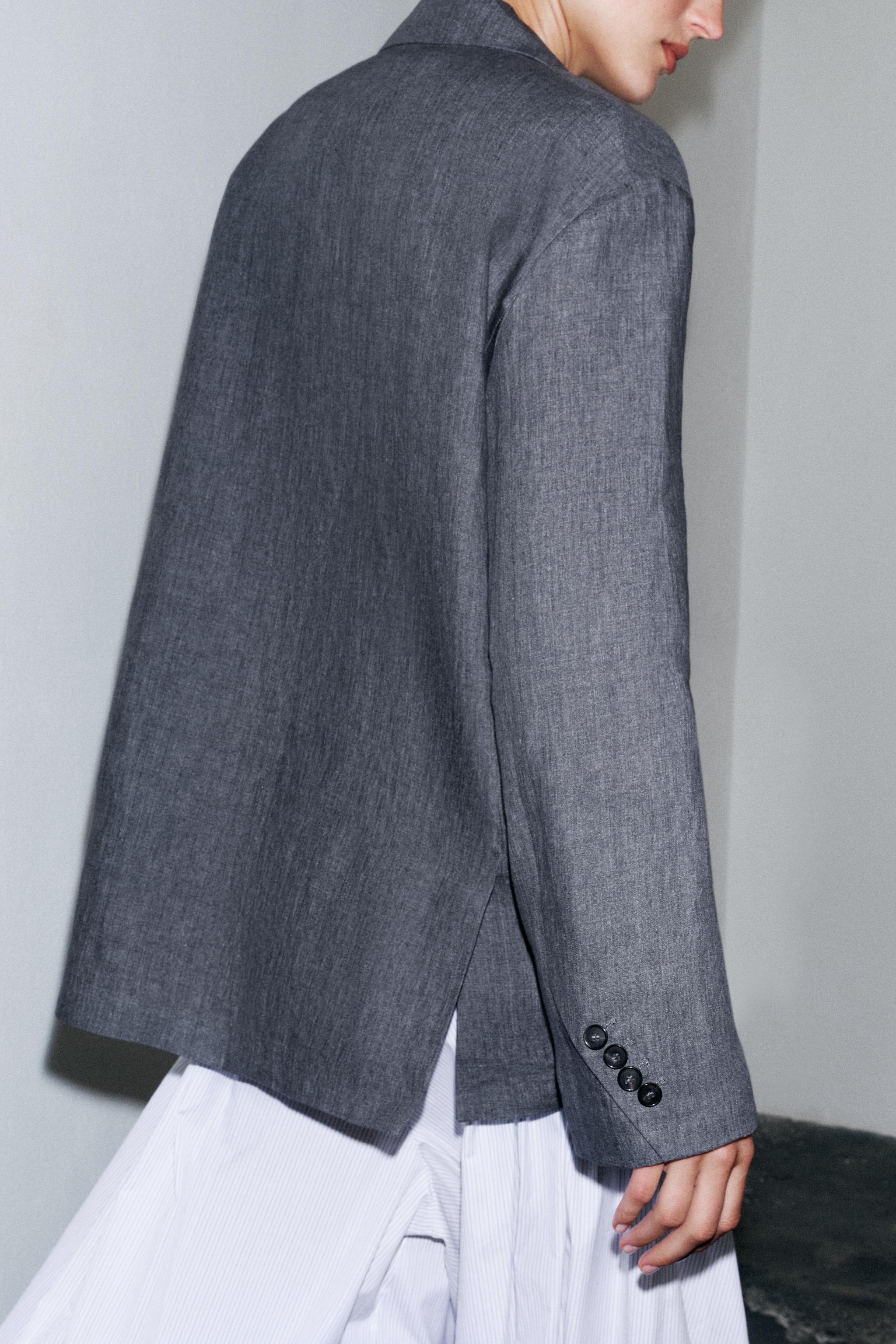 ミニマル リネン 100% ブレザー ZW COLLECTION - グレー | ZARA
