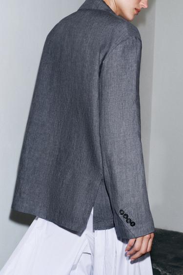 ZW COLLECTION MINIMAL 100% LINEN BLAZER - Grey by Zara - Image 1