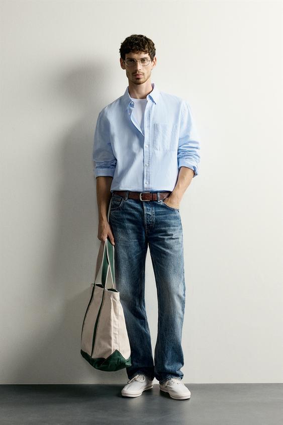 CAMISA REGULAR FIT LINO - ALGODÓN - Celeste de Zara - Imagen 0