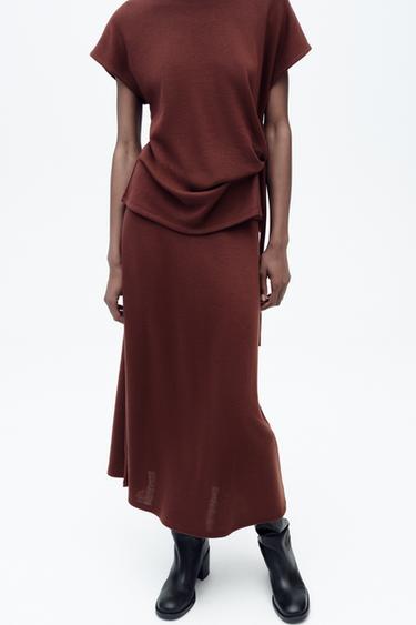 ZACHTE MIDI-ROK - Cognac van Zara